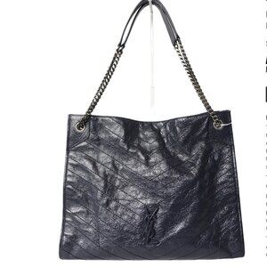 Yves Saint Laurent Shopper Tote Large, Navy Crinkled Leather | Dustbag included